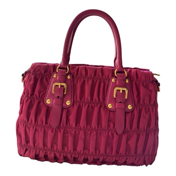 Prada Women's Authentic Tessuto Gaufre Tote Bag Ibisco Pink - Picture 5 of 15